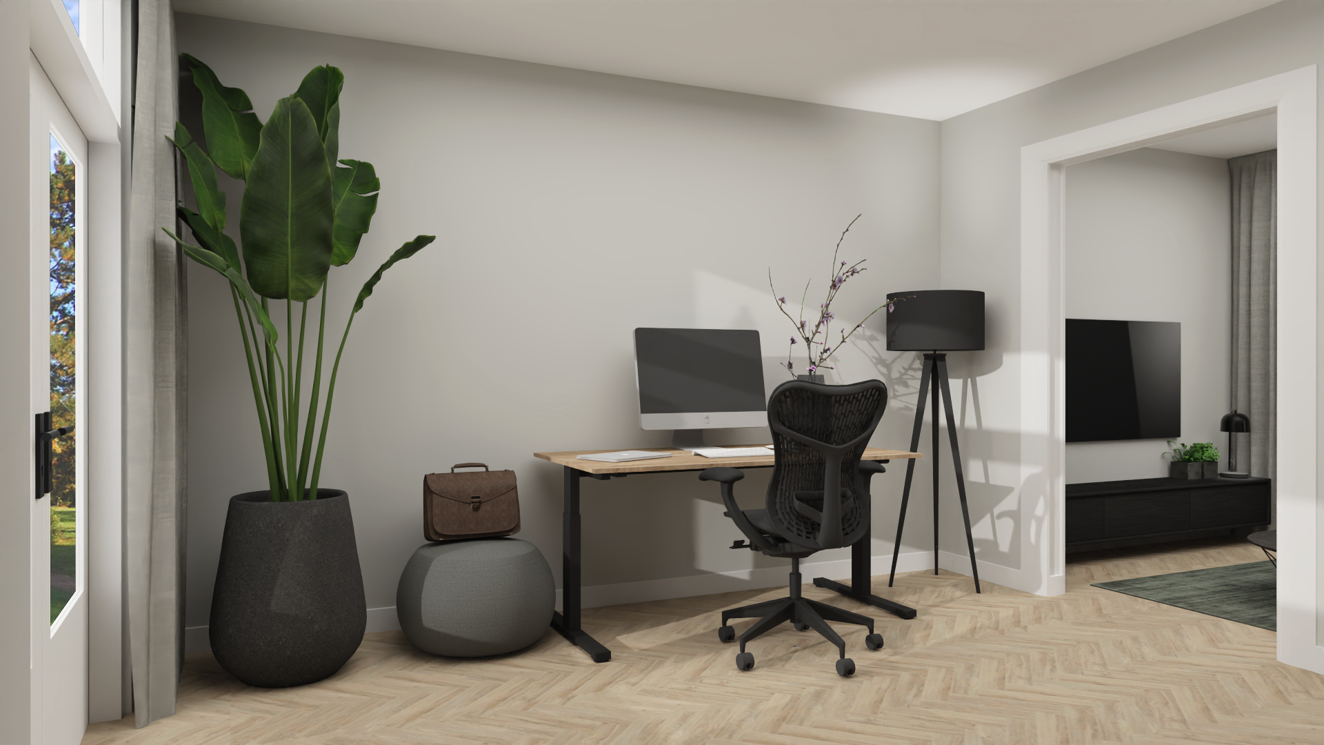 White frame with gray oak top? Or black frame with dark oak top? Employees can choose for themselves.